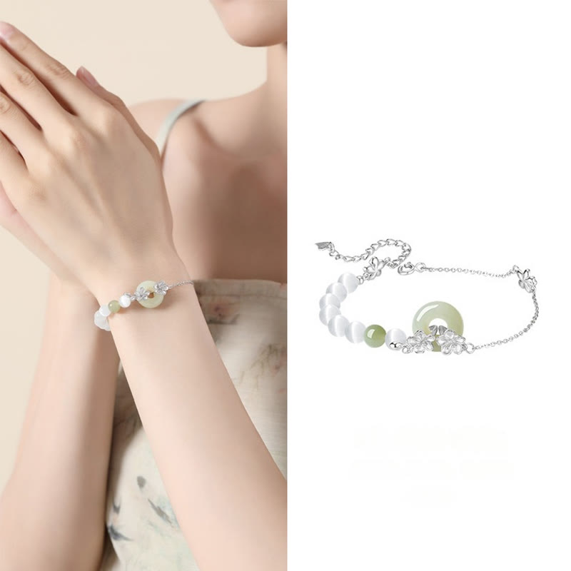 Nimara Ritual 999 Sterling Silver Natural Hetian Jade Peace Buckle Peach Blossom Luck Bracelet