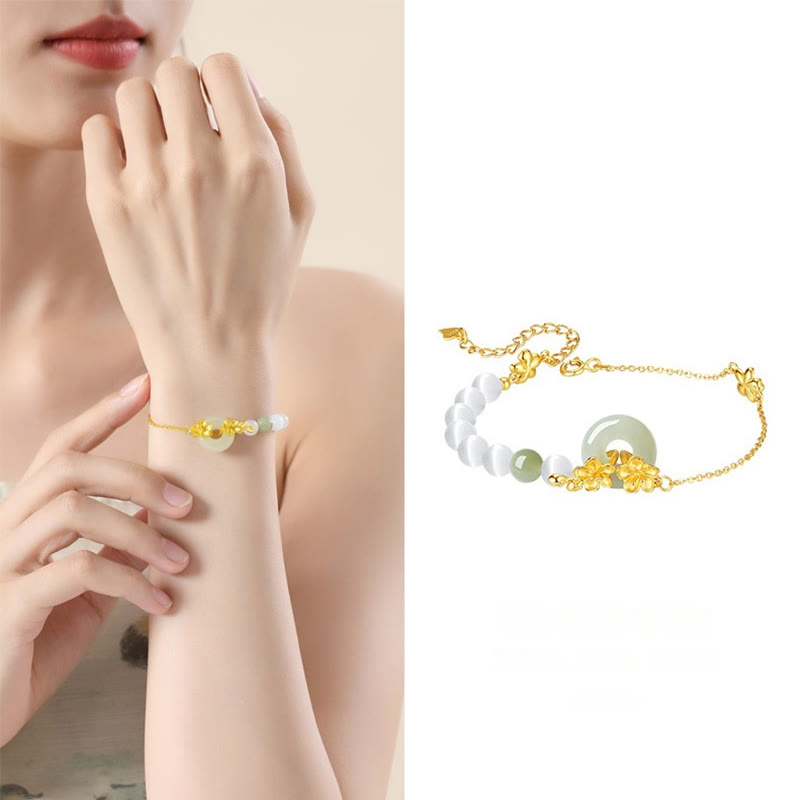 Nimara Ritual 999 Sterling Silver Natural Hetian Jade Peace Buckle Peach Blossom Luck Bracelet