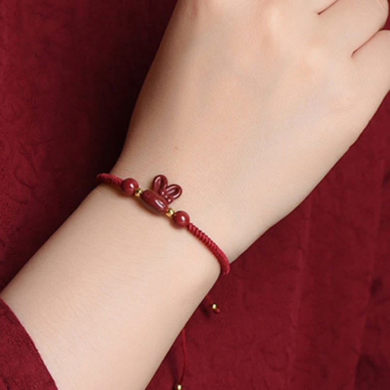 Nimara Ritual Handmade Cinnabar Chinese Zodiac Rabbit Luck Red Rope Bracelet