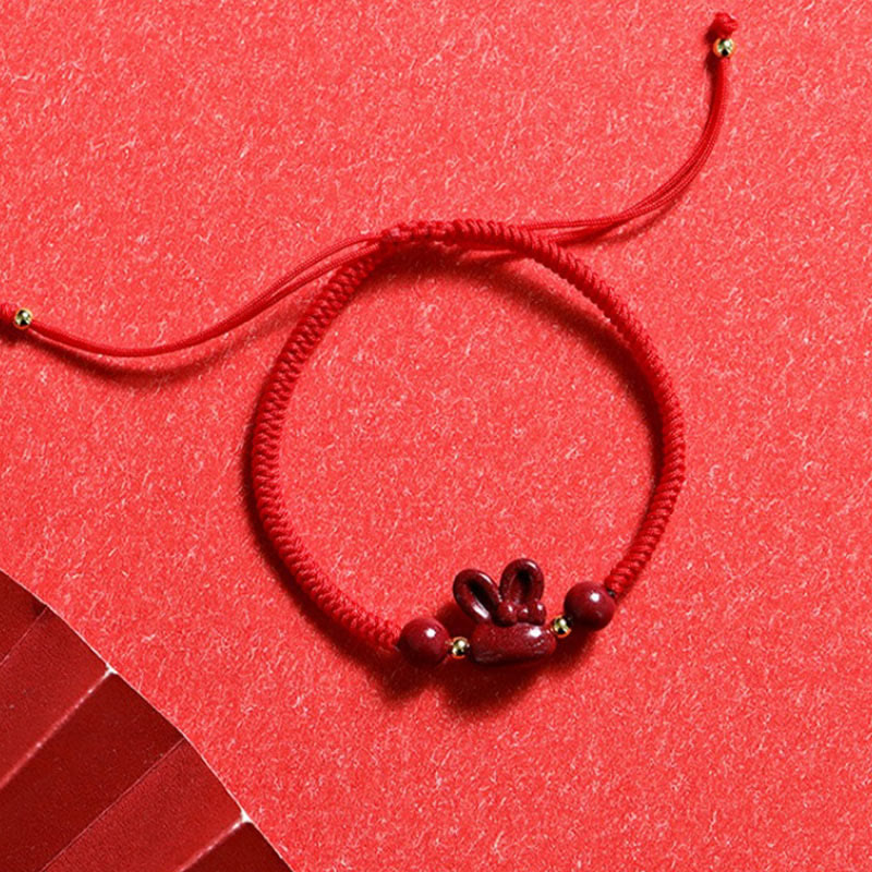 Nimara Ritual Handmade Cinnabar Chinese Zodiac Rabbit Luck Red Rope Bracelet