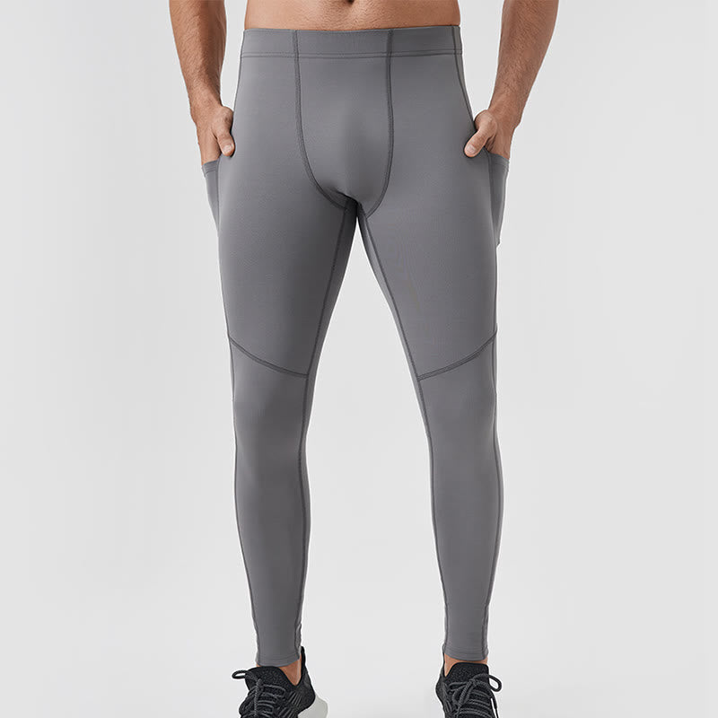 Nimara Ritual Solid Color High Waist Elastic Breathable Sports Men's Leggings Pants With Back Zipper Pocket