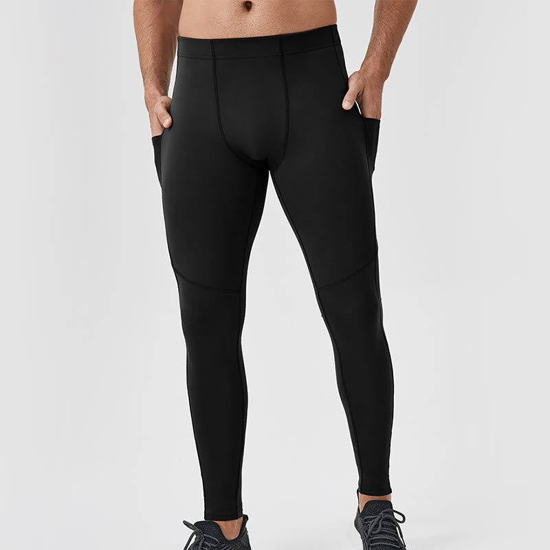 Nimara Ritual Solid Color High Waist Elastic Breathable Sports Men's Leggings Pants With Back Zipper Pocket