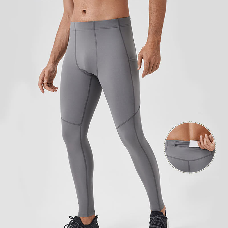 Nimara Ritual Solid Color High Waist Elastic Breathable Sports Men's Leggings Pants With Back Zipper Pocket