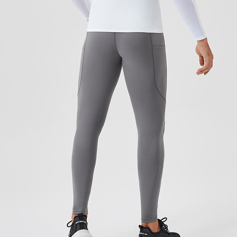 Nimara Ritual Solid Color High Waist Elastic Breathable Sports Men's Leggings Pants With Back Zipper Pocket