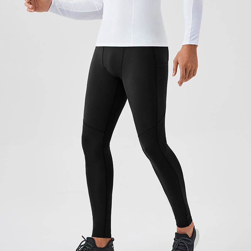 Nimara Ritual Solid Color High Waist Elastic Breathable Sports Men's Leggings Pants With Back Zipper Pocket