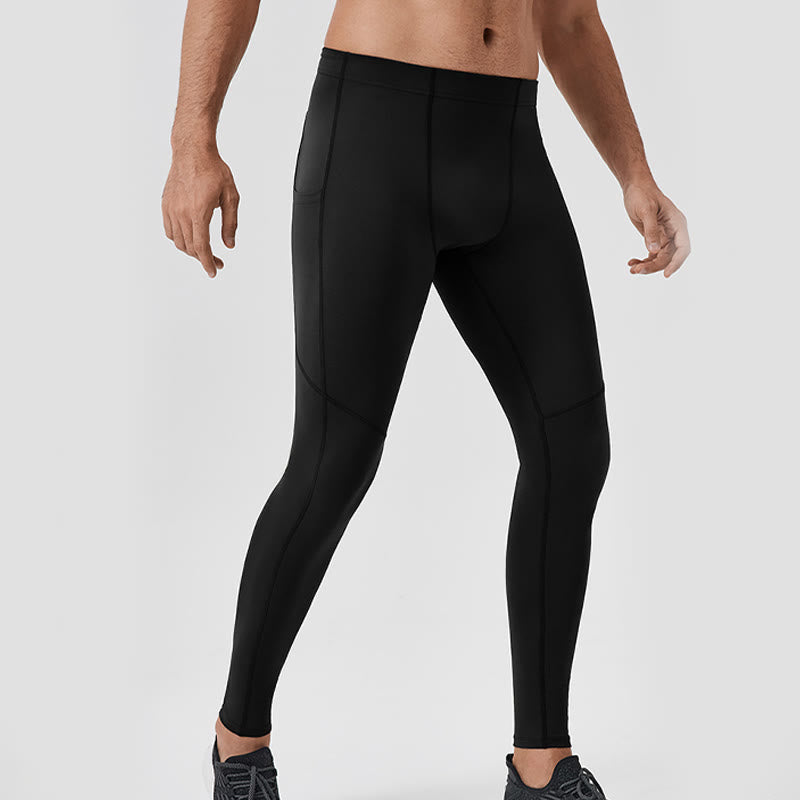 Nimara Ritual Solid Color High Waist Elastic Breathable Sports Men's Leggings Pants With Back Zipper Pocket