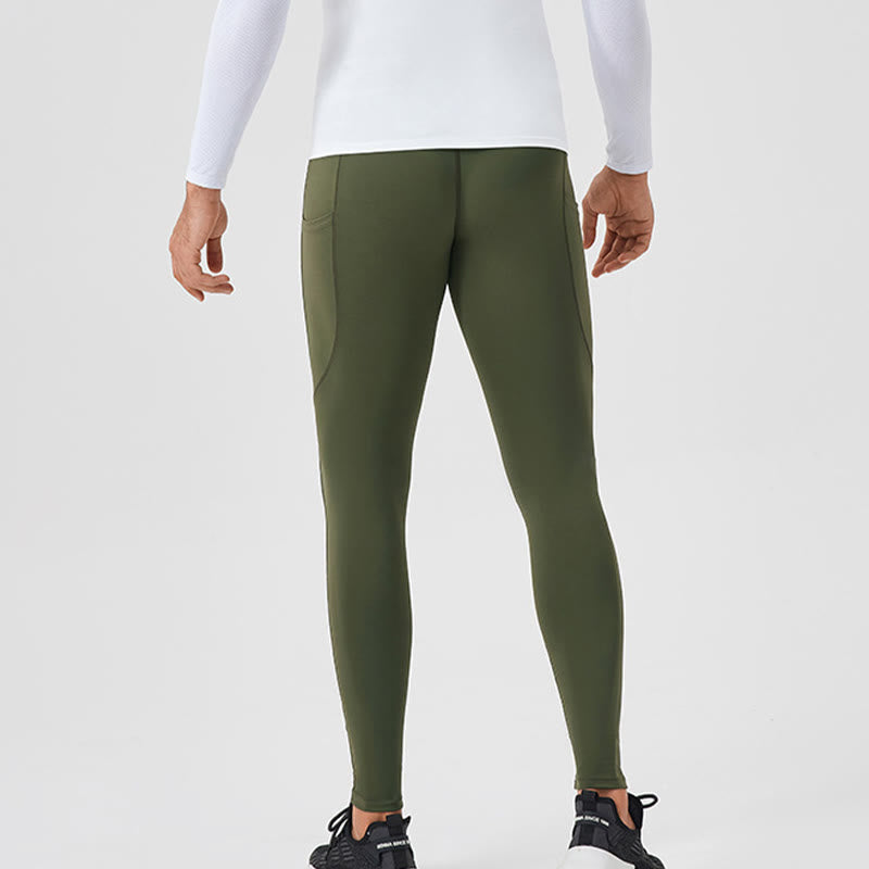 Nimara Ritual Solid Color High Waist Elastic Breathable Sports Men's Leggings Pants With Back Zipper Pocket