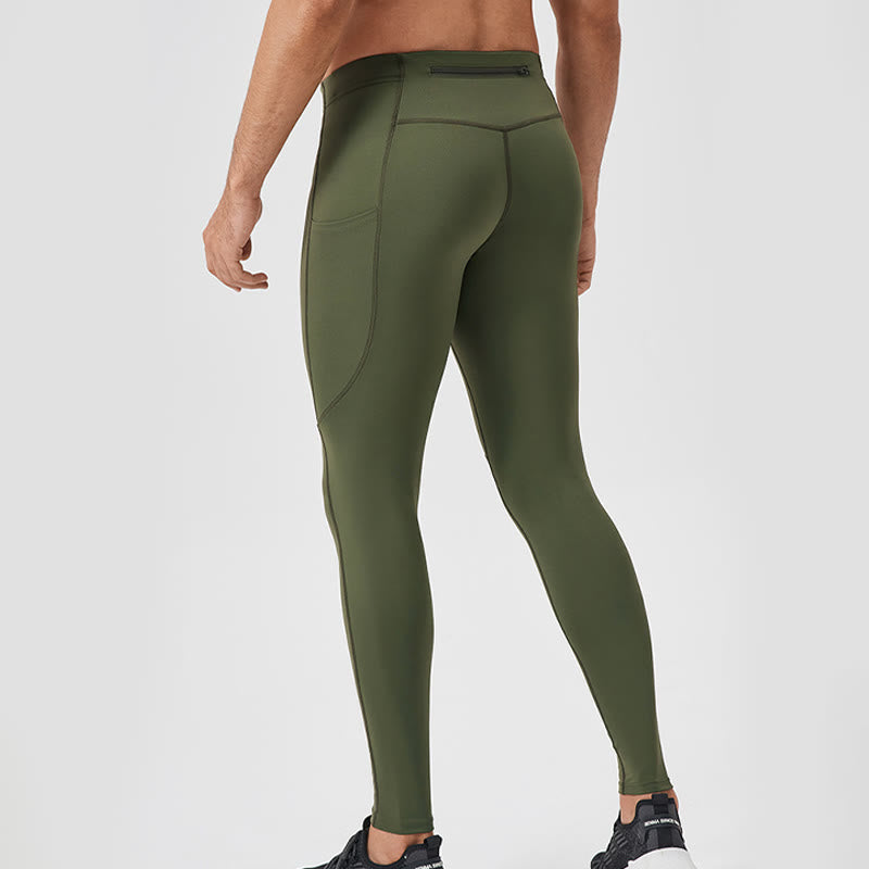 Nimara Ritual Solid Color High Waist Elastic Breathable Sports Men's Leggings Pants With Back Zipper Pocket