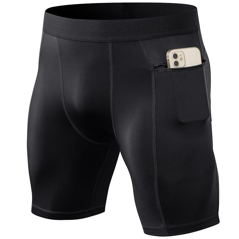 Nimara Ritual Men's Tight Stretch High Elasticity Quick Dry Sports Shorts With Zipper Pockets