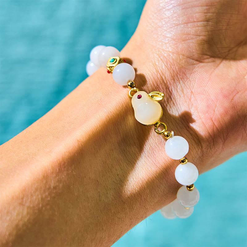 Nimara Ritual Golden Silk Jade Cute Rabbit Luck Bracelet