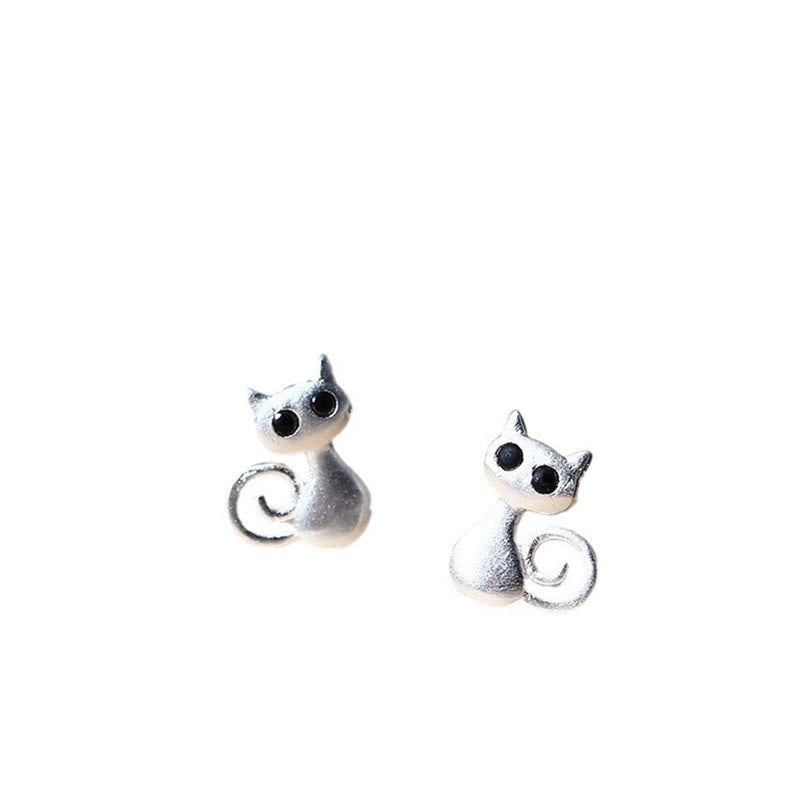 Nimara Ritual 925 Sterling Silver Posts Cute Cat Kitten Blessing Stud Earrings