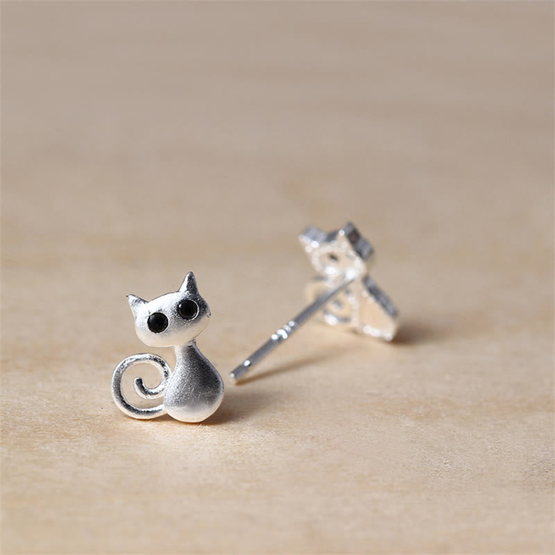 Nimara Ritual 925 Sterling Silver Posts Cute Cat Kitten Blessing Stud Earrings