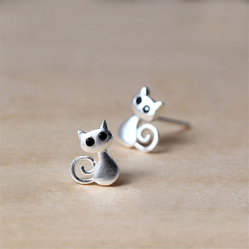 Nimara Ritual 925 Sterling Silver Posts Cute Cat Kitten Blessing Stud Earrings