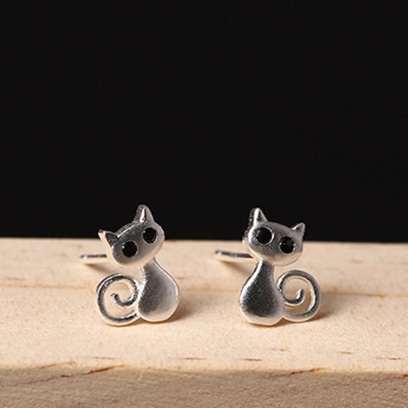 Nimara Ritual 925 Sterling Silver Posts Cute Cat Kitten Blessing Stud Earrings
