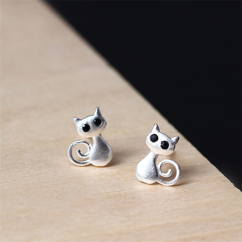 Nimara Ritual 925 Sterling Silver Posts Cute Cat Kitten Blessing Stud Earrings