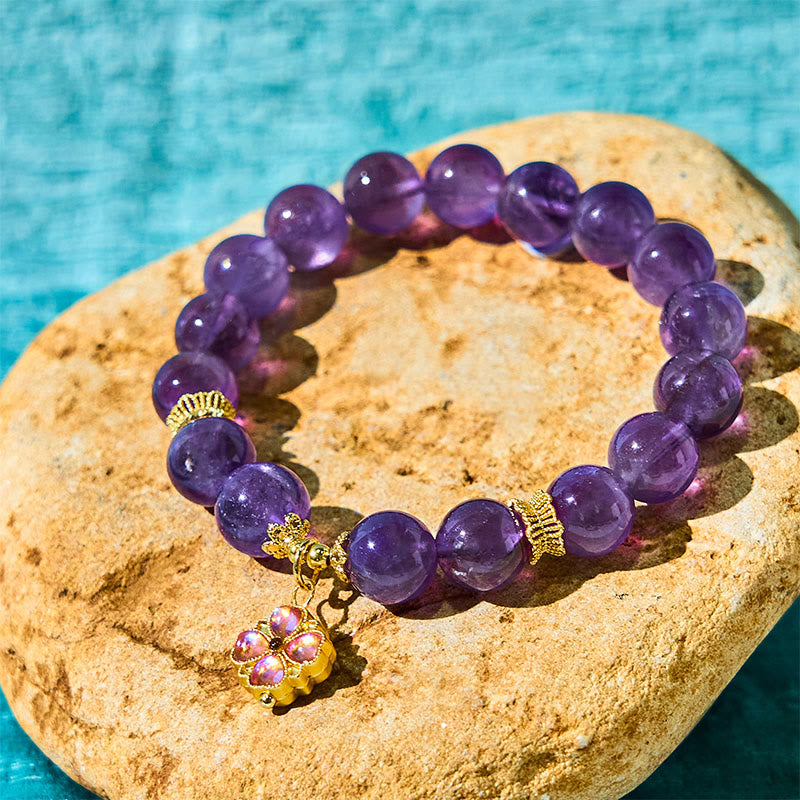 Nimara Ritual Natural Amethyst Four Leaf Clover Charm Communication Bracelet