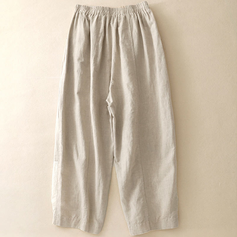 Nimara Ritual Casual Embroidery Patchwork Fabric 7-8 Length Cropped Pants Women's Cotton Harem Pants With Pockets