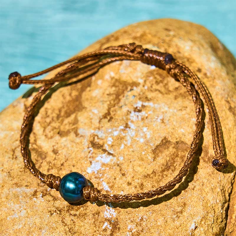 Nimara Ritual Natural Tahitian Black Pearl Bead Wax Rope Wisdom Bracelet