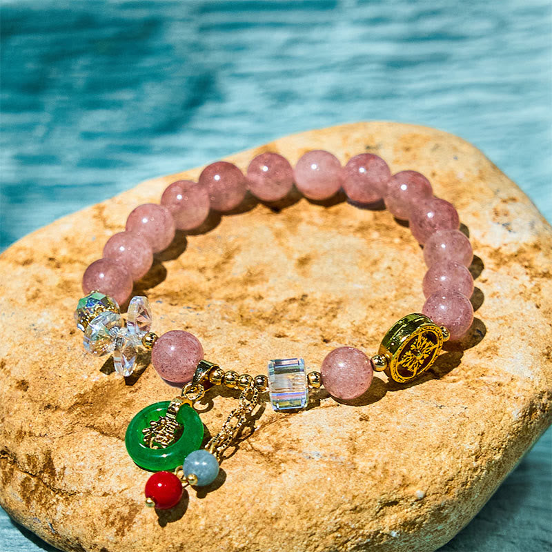 Nimara Ritual Strawberry Quartz Jade Fu Character Charm Healing Bracelet