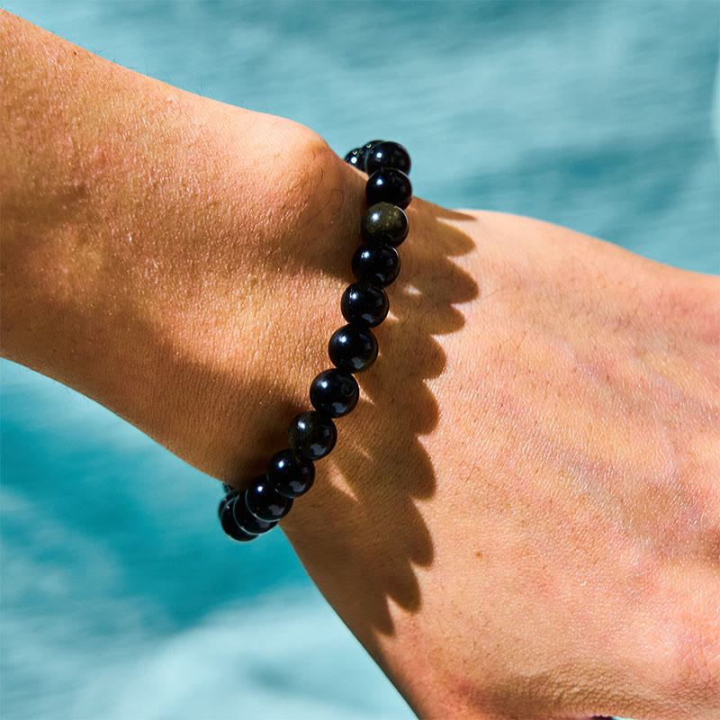 Nimara Ritual Gold Sheen Obsidian Black Tourmaline Wealth Bracelet