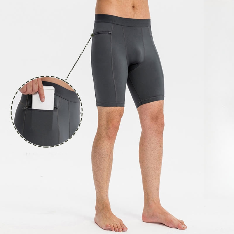 Nimara Ritual Men's Tight Stretch High Elasticity Quick Dry Sports Shorts With Zipper Pockets