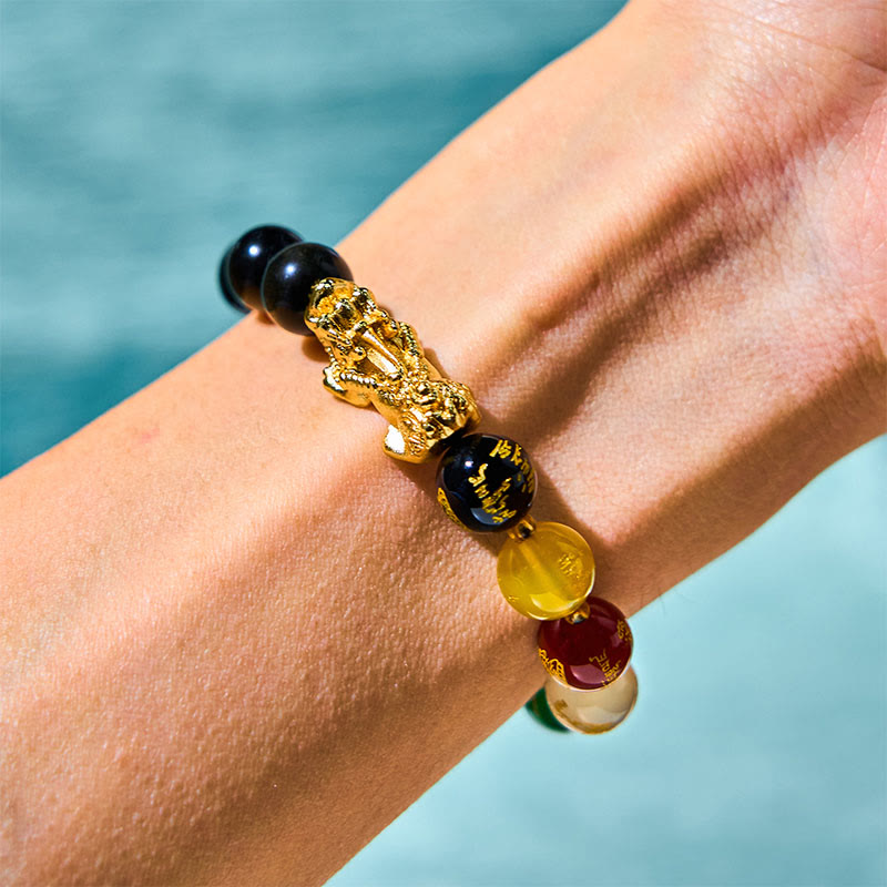 Nimara Ritual Natural Gold Sheen Obsidian PiXiu Five Directions Gods of Wealth Protection Bracelet