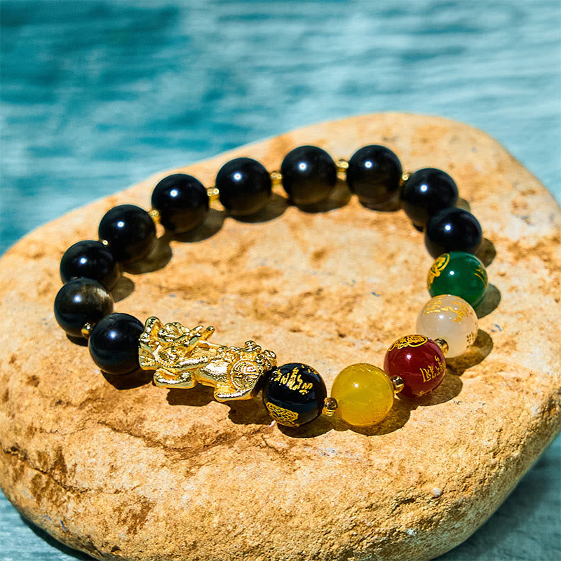Nimara Ritual Natural Gold Sheen Obsidian PiXiu Five Directions Gods of Wealth Protection Bracelet