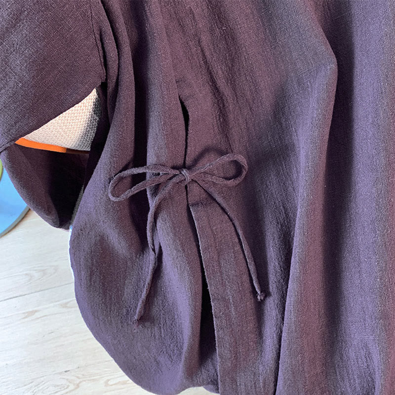 Nimara Ritual Casual Women's Plain Frog-Button Stand Collar Design Long Sleeve Shirt