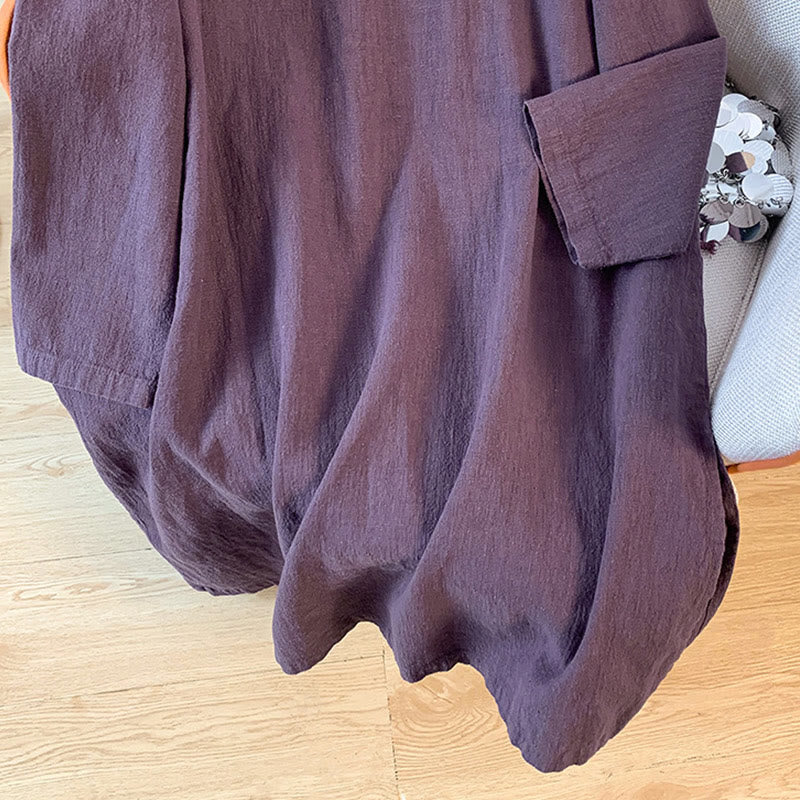Nimara Ritual Casual Women's Plain Frog-Button Stand Collar Design Long Sleeve Shirt