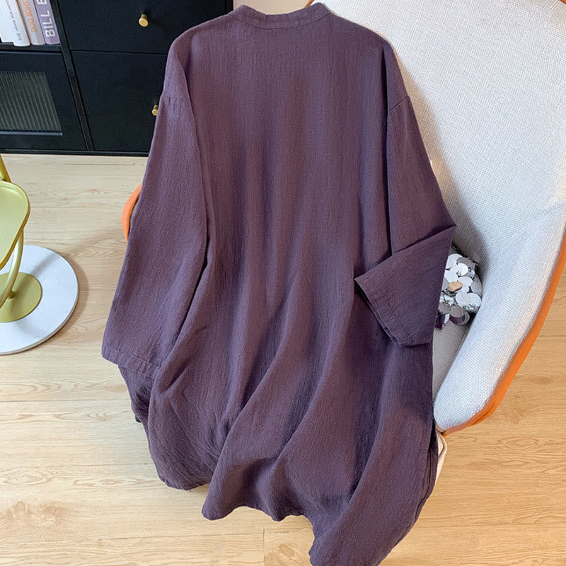 Nimara Ritual Casual Women's Plain Frog-Button Stand Collar Design Long Sleeve Shirt