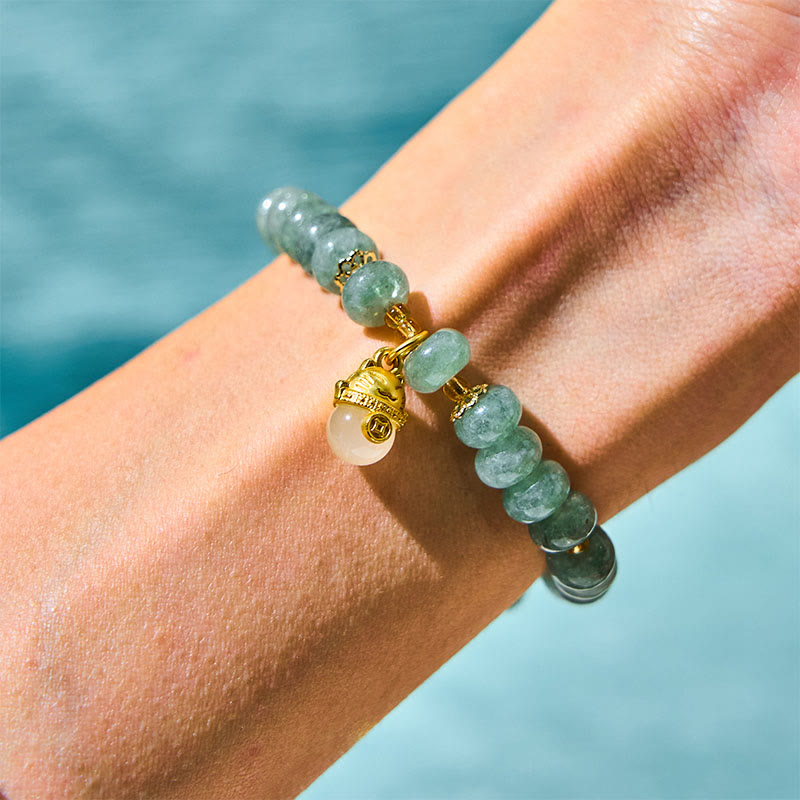 Nimara Ritual Strawberry Quartz Cyan Jade Lucky Cat Beads Healing Bracelet