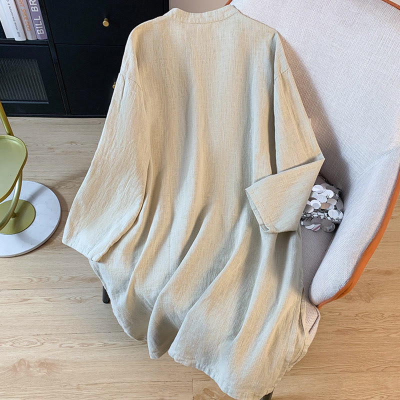 Nimara Ritual Casual Women's Plain Frog-Button Stand Collar Design Long Sleeve Shirt