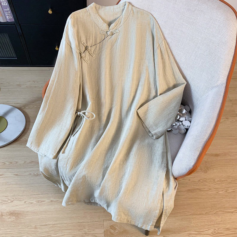 Nimara Ritual Casual Women's Plain Frog-Button Stand Collar Design Long Sleeve Shirt