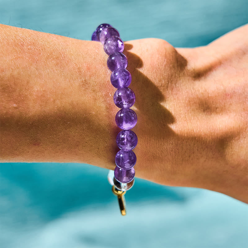 Nimara Ritual Natural Amethyst White Crystal Flower Healing Safe And Well Charm Bracelet