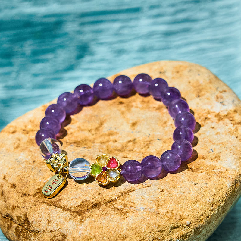 Nimara Ritual Natural Amethyst White Crystal Flower Healing Safe And Well Charm Bracelet