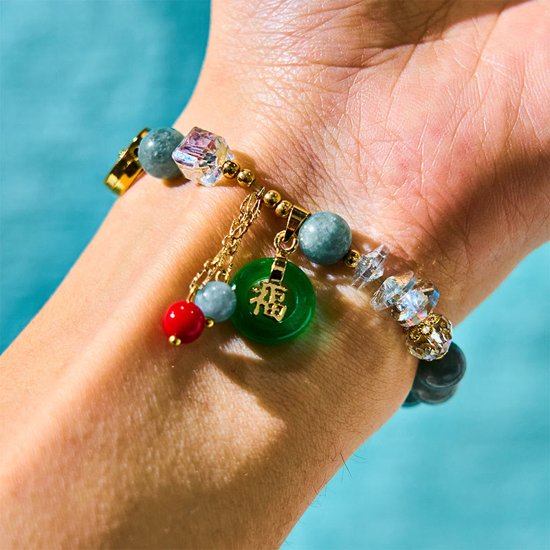 Nimara Ritual Strawberry Quartz Jade Fu Character Charm Healing Bracelet