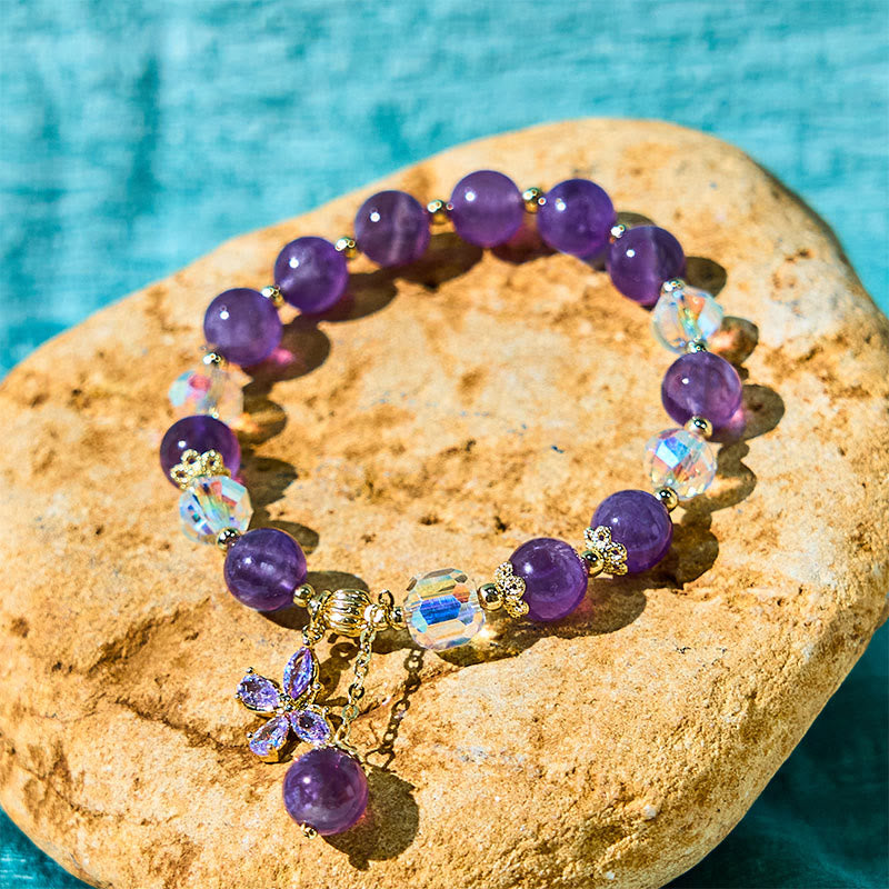 Nimara Ritual Natural Amethyst Crystal Spiritual Butterfly Charm Bracelet