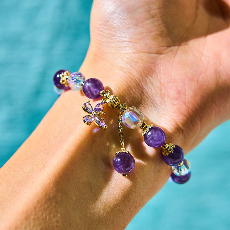 Nimara Ritual Natural Amethyst Crystal Spiritual Butterfly Charm Bracelet