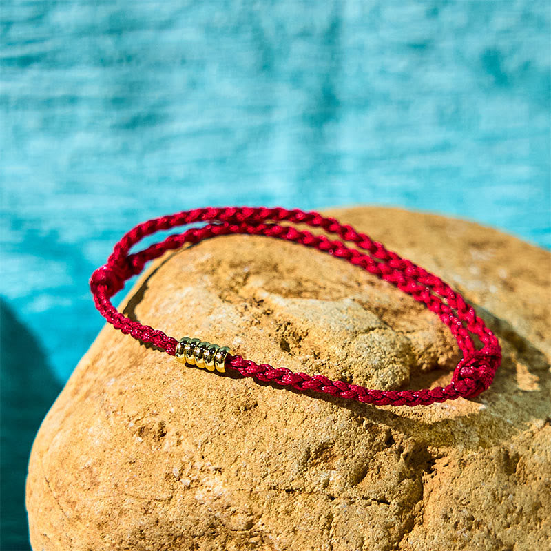 Nimara Ritual 925 Sterling Silver Lucky Golden Bead Braided String Bracelet Anklet