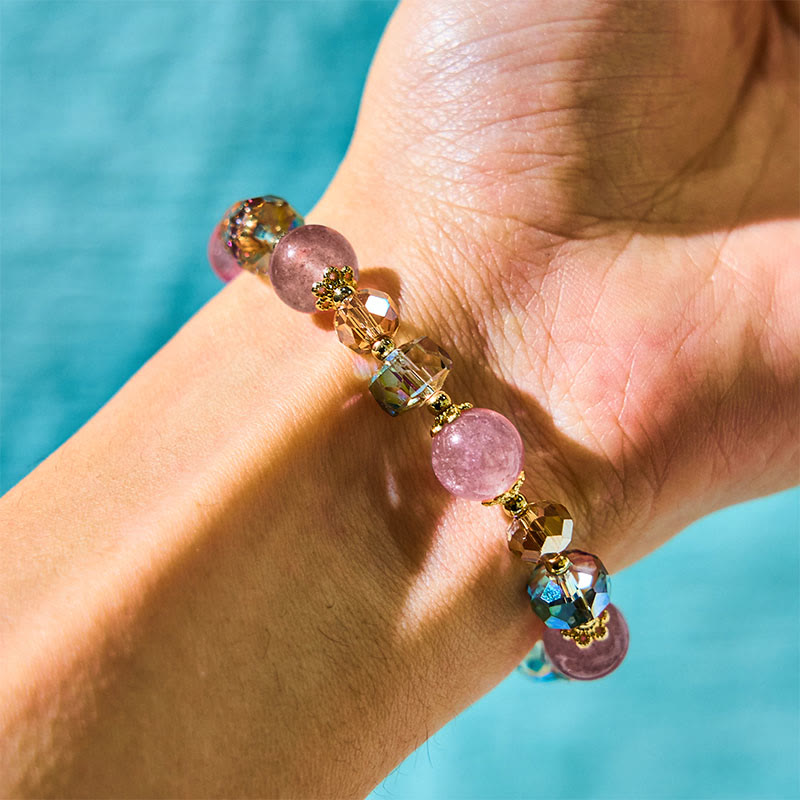 Nimara Ritual Natural Strawberry Quartz Colorful Crystal Positive Bracelet