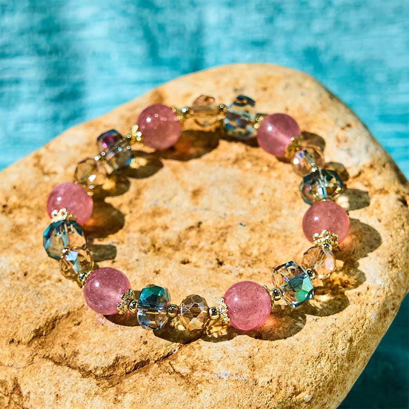 Nimara Ritual Natural Strawberry Quartz Colorful Crystal Positive Bracelet