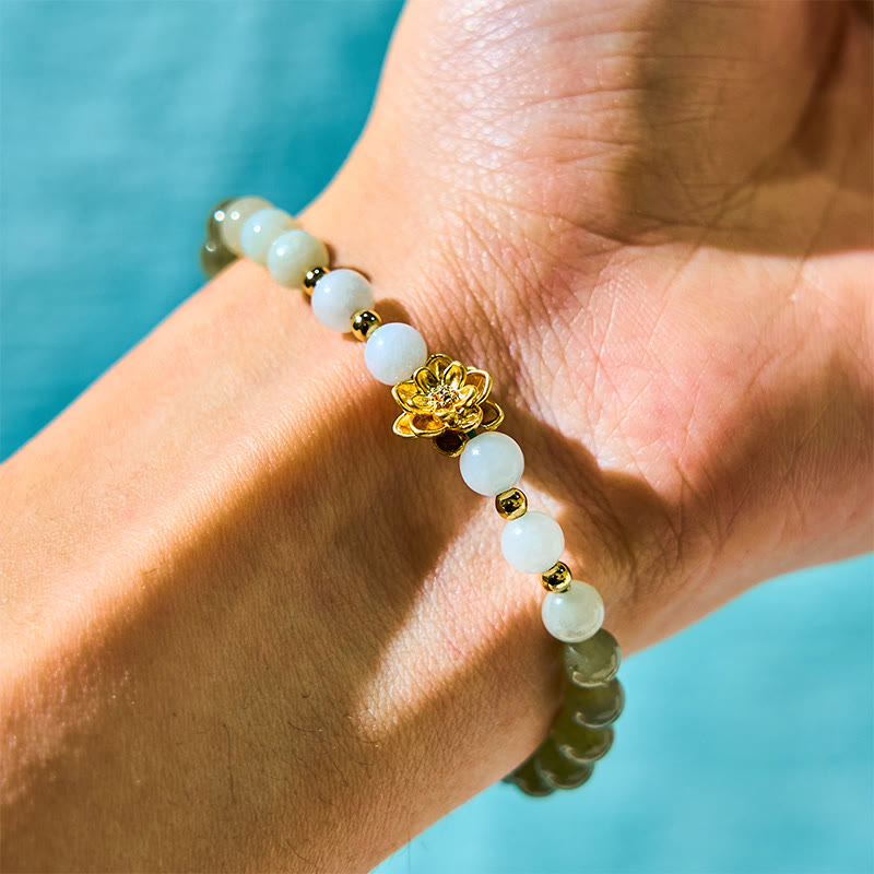 Nimara Ritual Natural Hetian Jade Gradient Lotus Abundance Bracelet