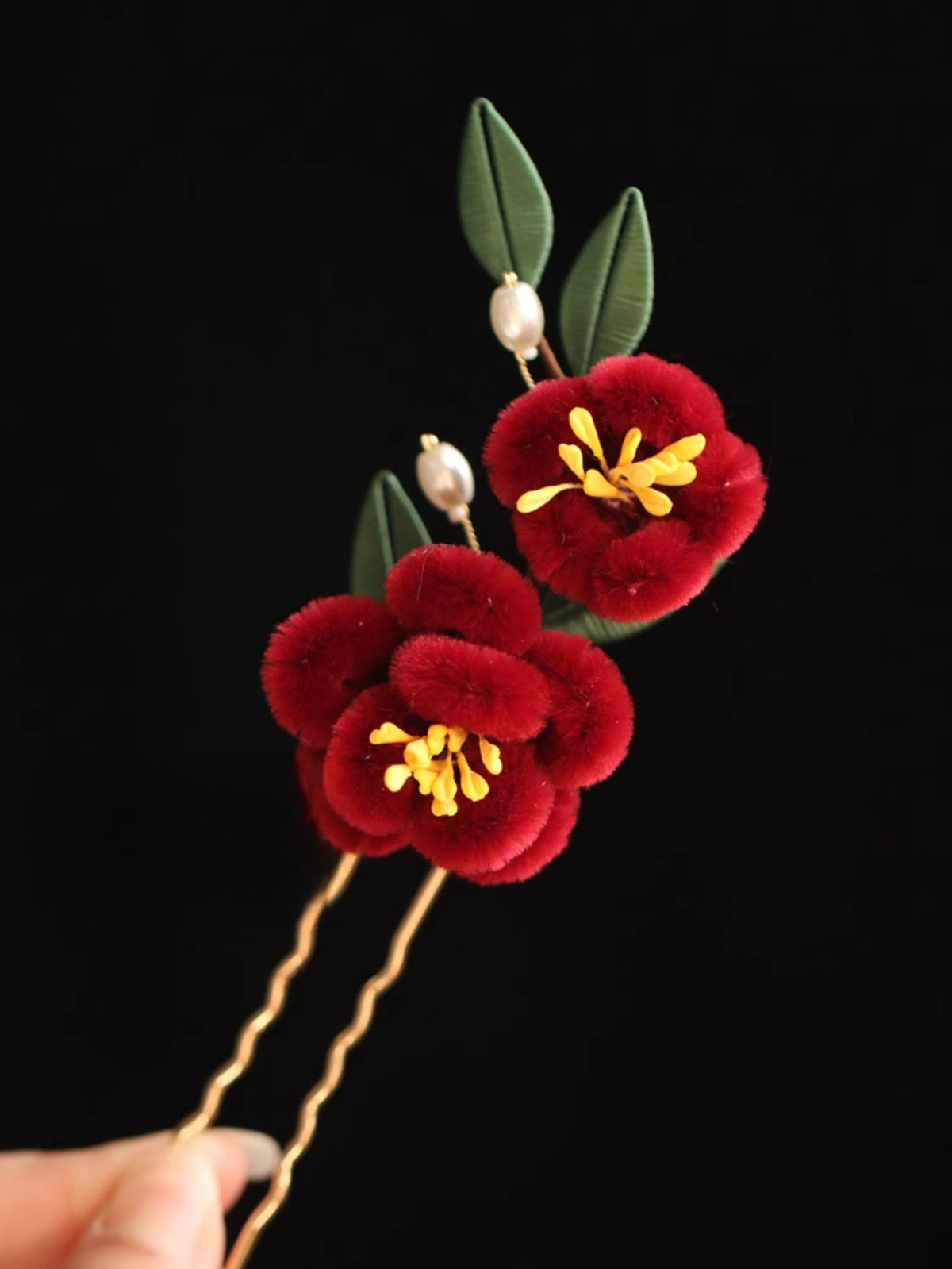Nimara Ritual Classical Chinese Style Red Flower Blue Butterfly Hairpin Hair Clip Hair Comb Barrette