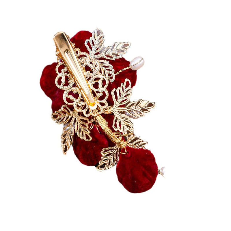 Nimara Ritual Vintage Red Camellia Side Hair Clip