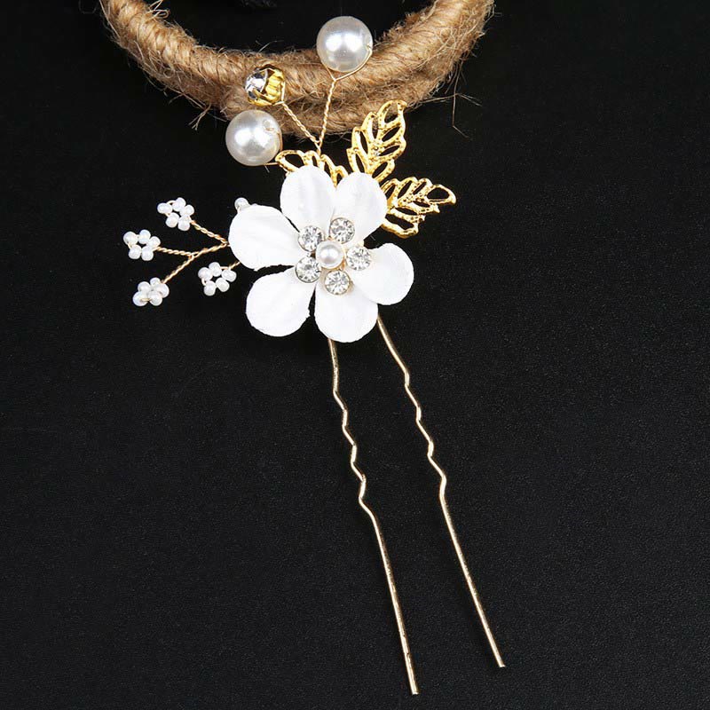 Nimara Ritual 4Pcs Handmade Wedding Golden Leaf Flower Pearl Hairpin Hair Comb Set