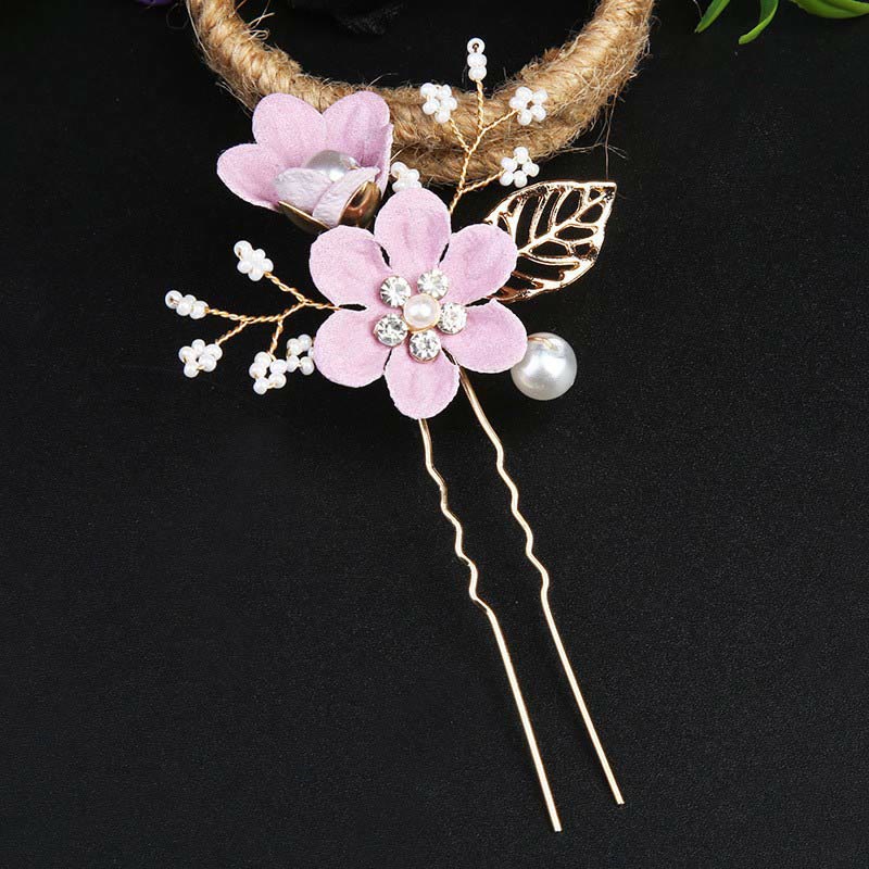 Nimara Ritual 4Pcs Handmade Wedding Golden Leaf Flower Pearl Hairpin Hair Comb Set