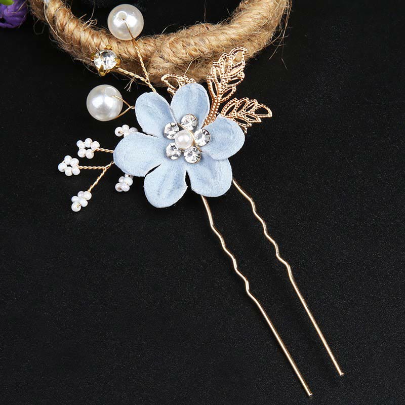 Nimara Ritual 4Pcs Handmade Wedding Golden Leaf Flower Pearl Hairpin Hair Comb Set