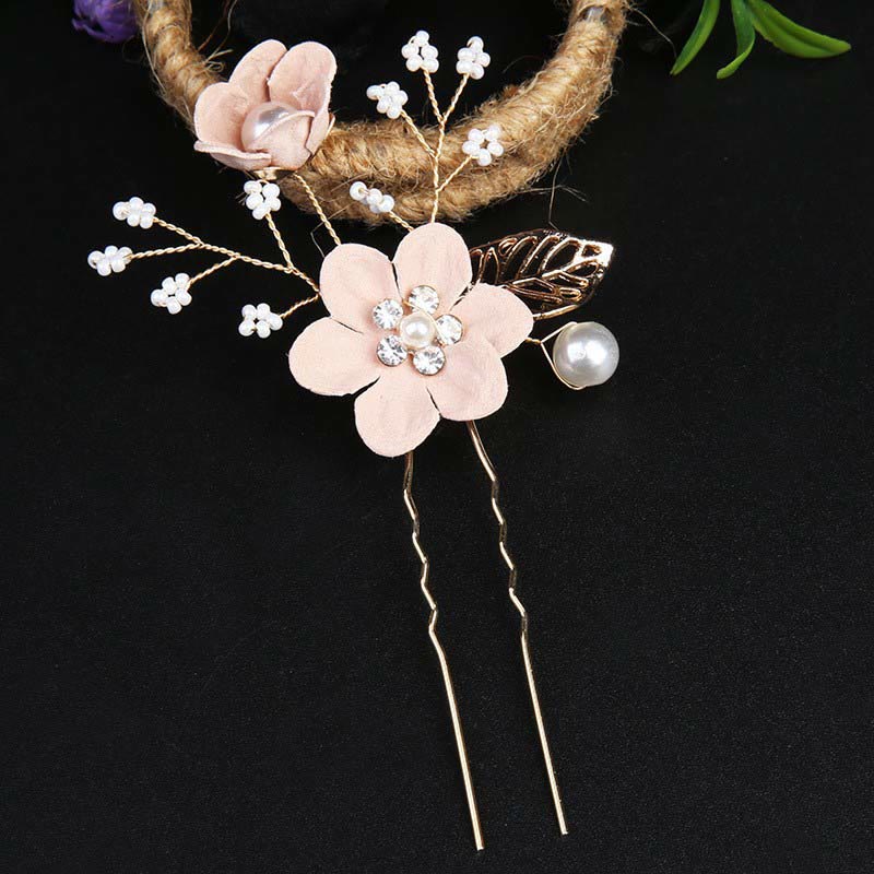 Nimara Ritual 4Pcs Handmade Wedding Golden Leaf Flower Pearl Hairpin Hair Comb Set
