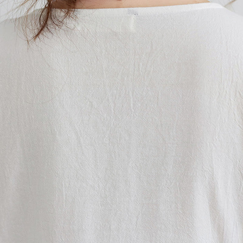 Nimara Ritual Casual Embroidered Flower Pattern V-neck Three Quarter Sleeve Design Cotton Linen Midi Dress