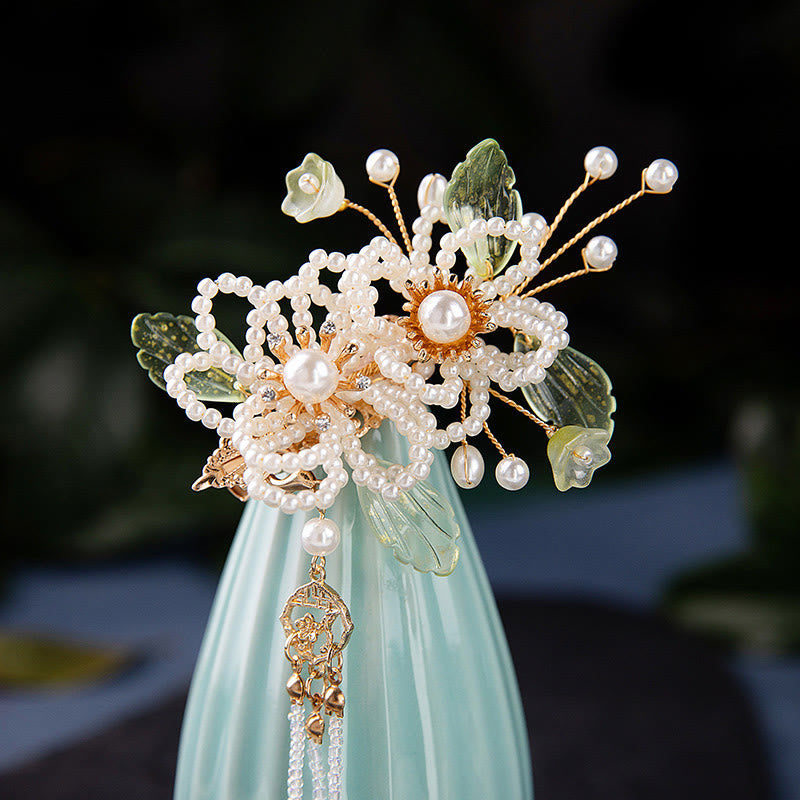Nimara Ritual Retro Style Flower Leaf Tassel Hair Clip